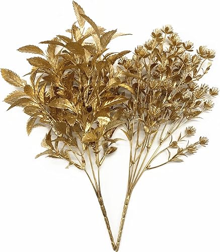 Miniatura 5 de Plantas artificiales doradas para Navidad, hojas doradas, gypsophila de plástico, imitación de gypsophila, flores falsas de aliento de bebé para el