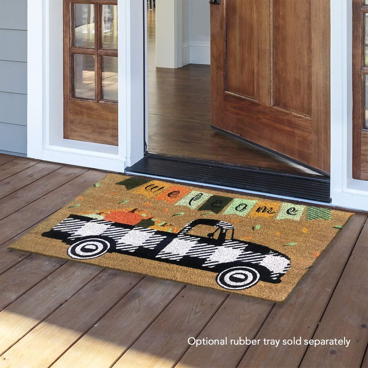 Briarwood Lane Black Checkered Truck Fall Natural Fiber Coir Doormat