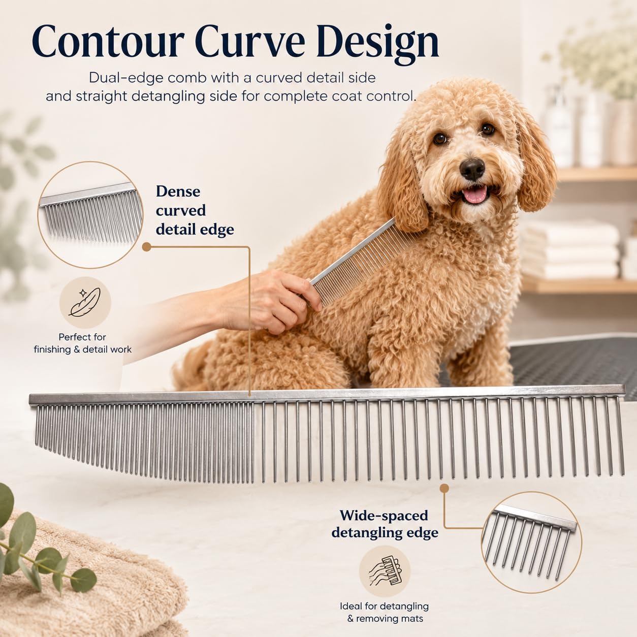 Warren London Contour Curve Copper Dog Grooming Comb, Fine/Coarse, 9 Inch image 3