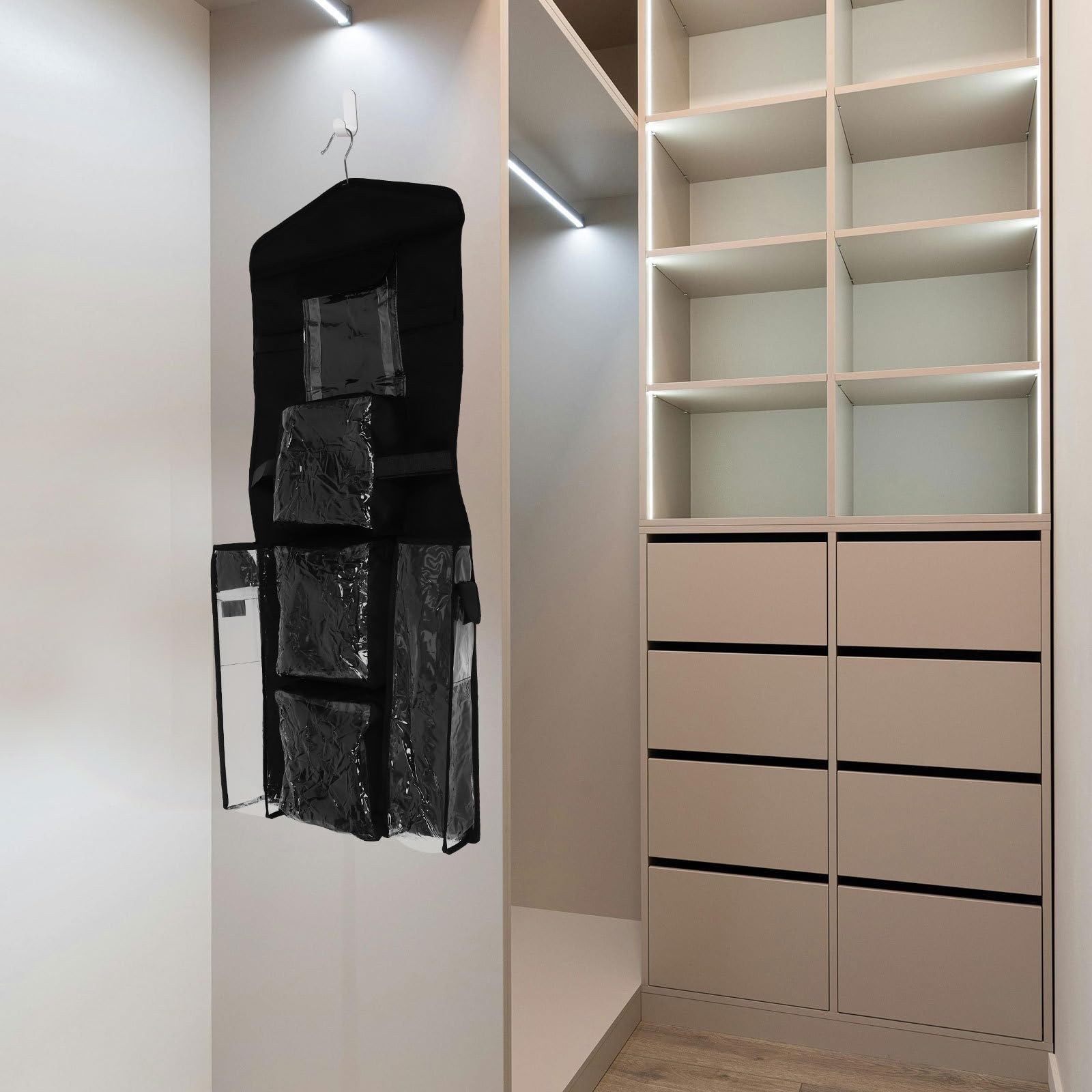 Geschenkpapier Organizer zum Aufhängen mit Mehreren Fächern aus Polyester und Kunststoff Einfache Reinigung Inklusive Haken für Schlafzimmer oder Tür