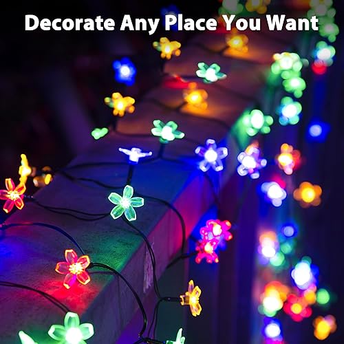 Miniatura 7 de GIGALUMI Paquete de 2 tiras de luces solares de flores, luces solares de hadas de 23 pies, 50 luces LED de cerezo para exteriores, hogar, césped,