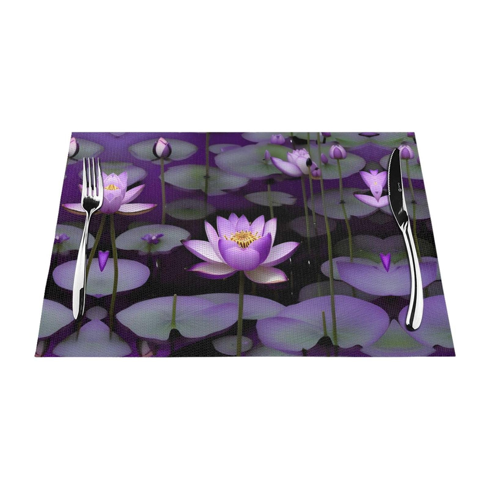Lot de 6 sets de table lavables imprimé fleur de lotus violet pour cuisine et salle à manger