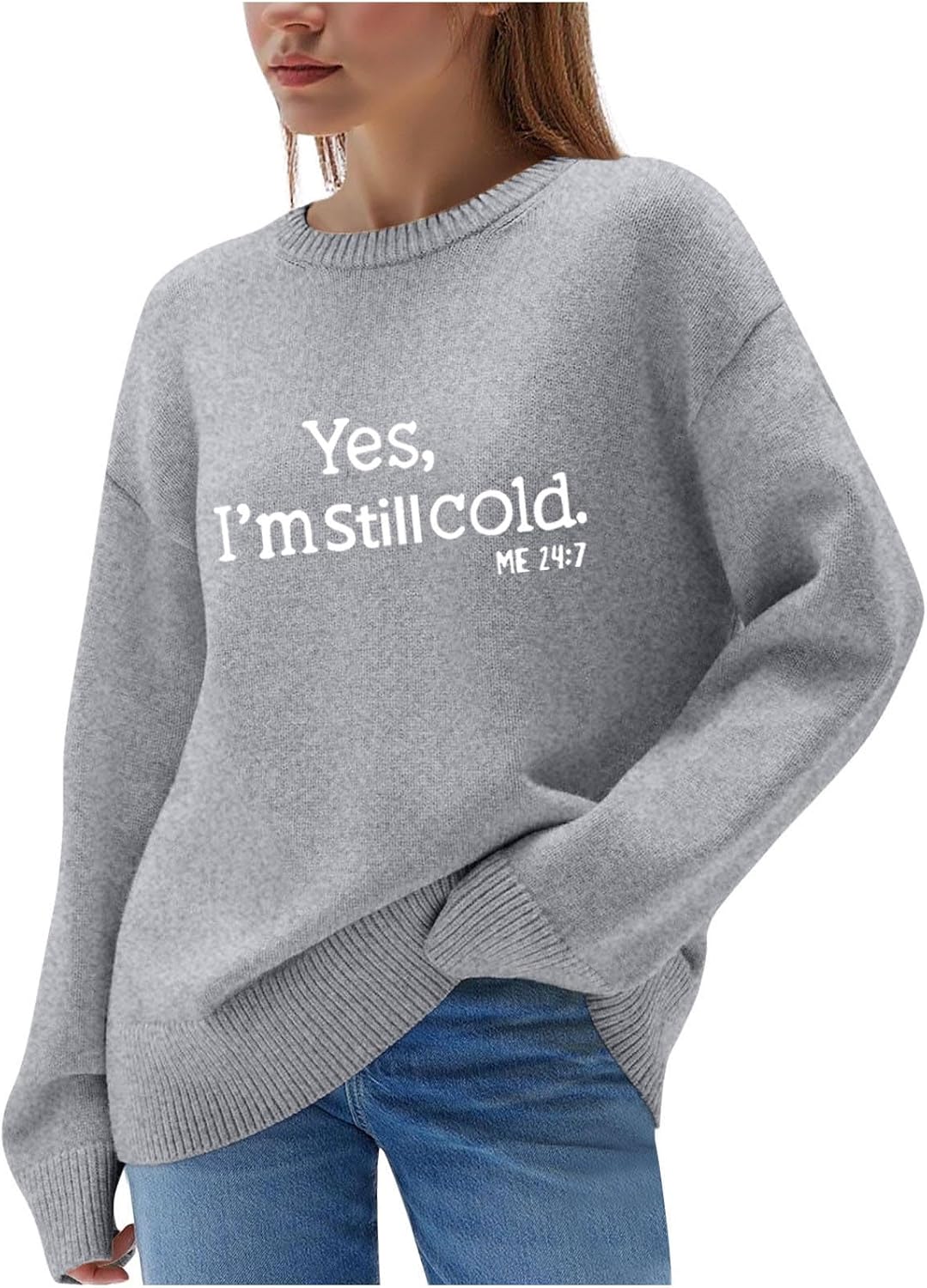 Women’s Funny Letter Print Sweatshirt Long Sleeve Pullover Casual Loose Fit Warm Fleece Winter Tops