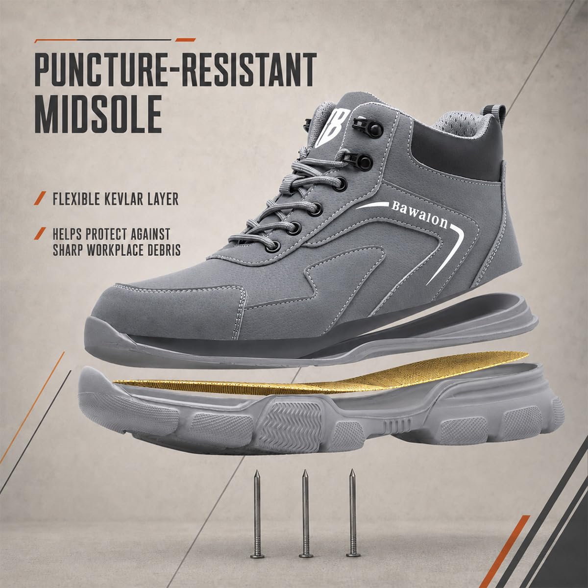 Nasogetch Buty ochronne męskie buty robocze damskie stalowe noski buty lekkie buty ochronne wygodne, Greyawy niebieski, 36.5 EU