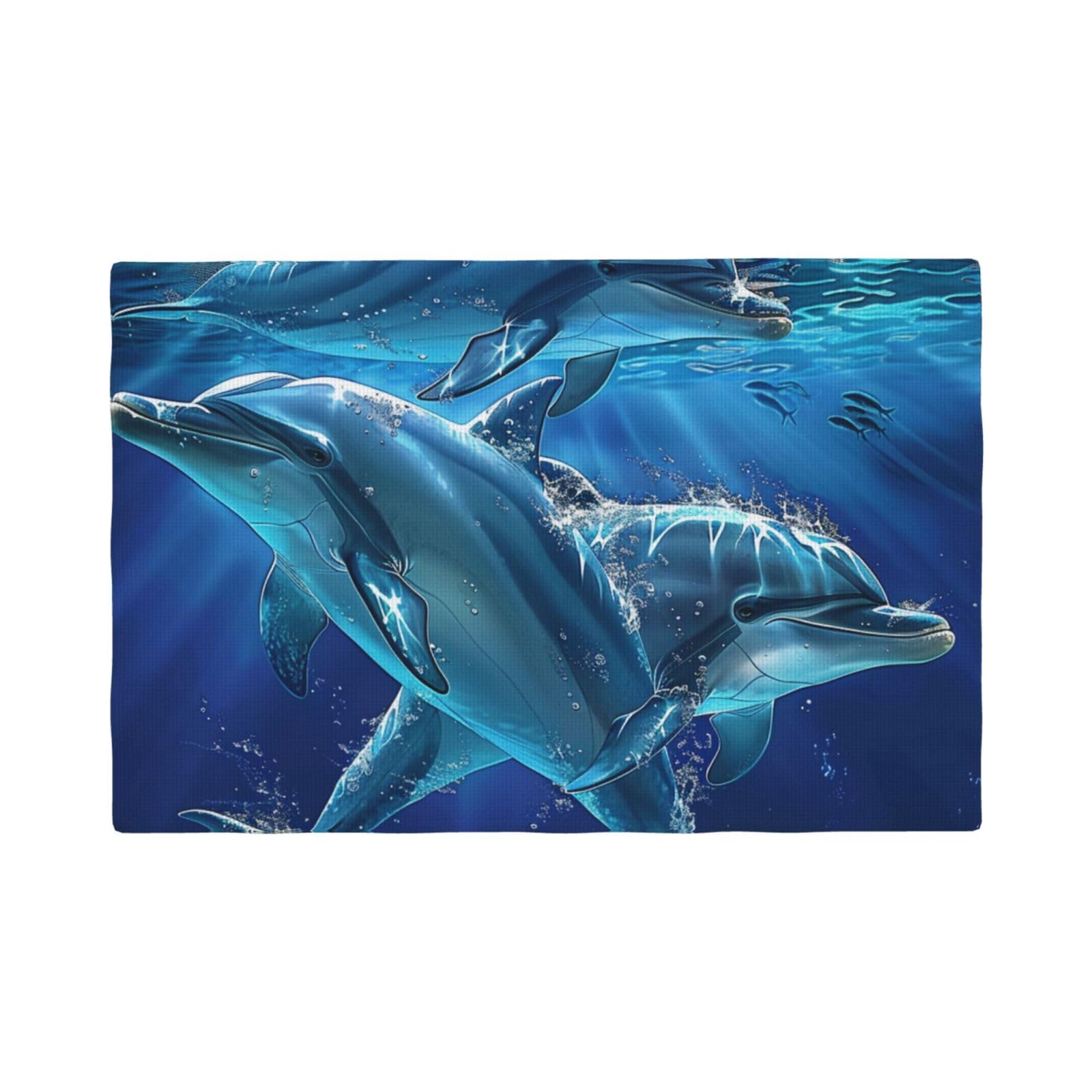 Dolphins Print Placemats Set, Heat Resistant Washable Placemat 12x18in Table Mats for Party Kitchen Dining Table Decoration Indoor Outdoor, Six Piece