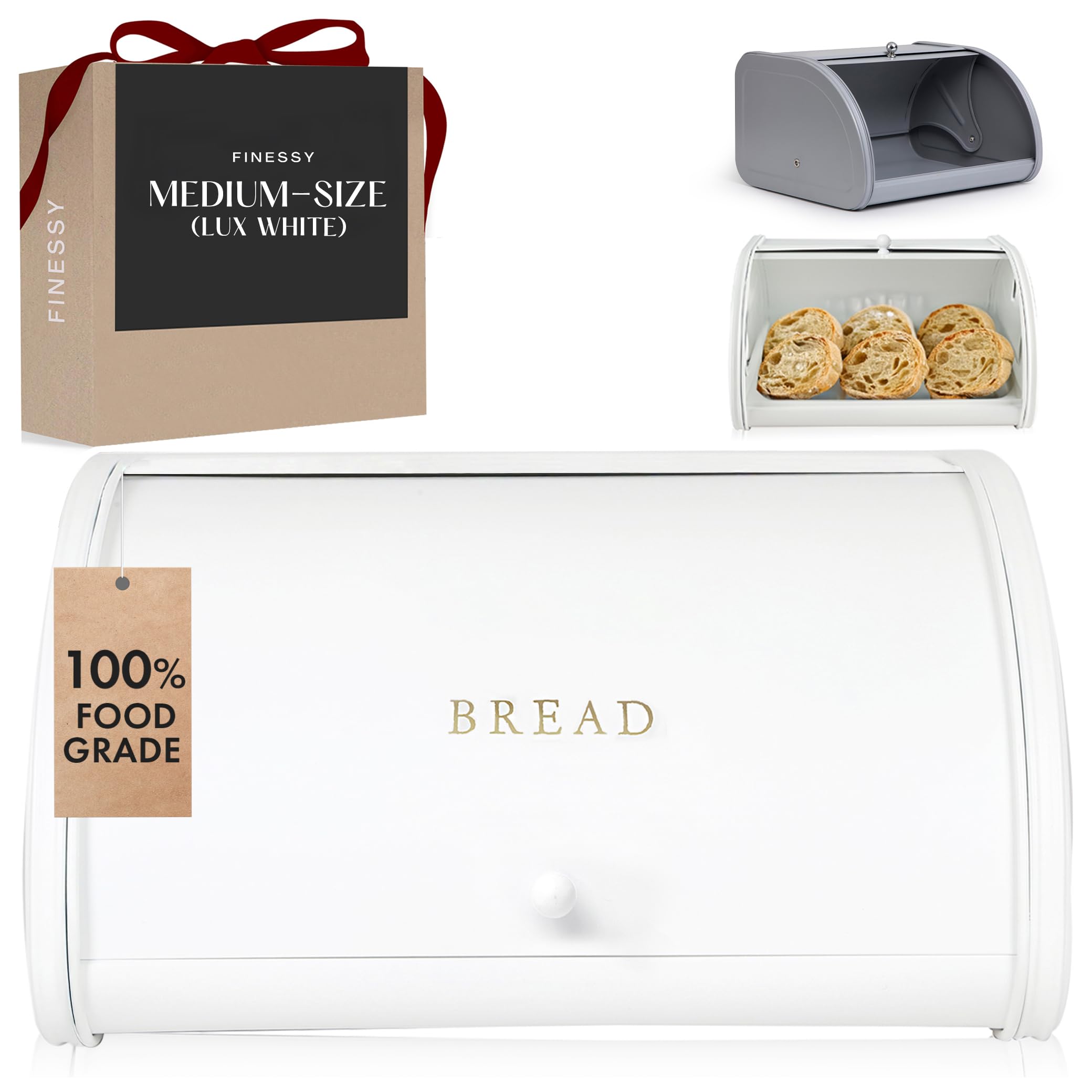 Amazon.com: Modern Metal White Bread Box for Kitchen Countertop