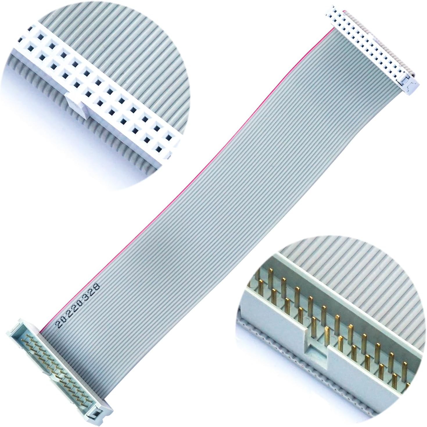 2.54mm Flat Ribbon IDC Cable Male to Female, Flat Ribbon Cable Connector 30P FC 30-Pin 30cm Length 2Pcs (TC-30cm-MF30P-2)