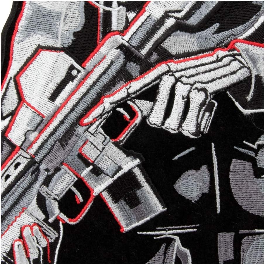 PatchStop Skeleton Soldier Gun Gray Iron On Patches for Clothing Jeans - 11.25x12.5in X-Large DIY Sew On Patch for Jackets Bags - Embroidered Decorative Skull Patches