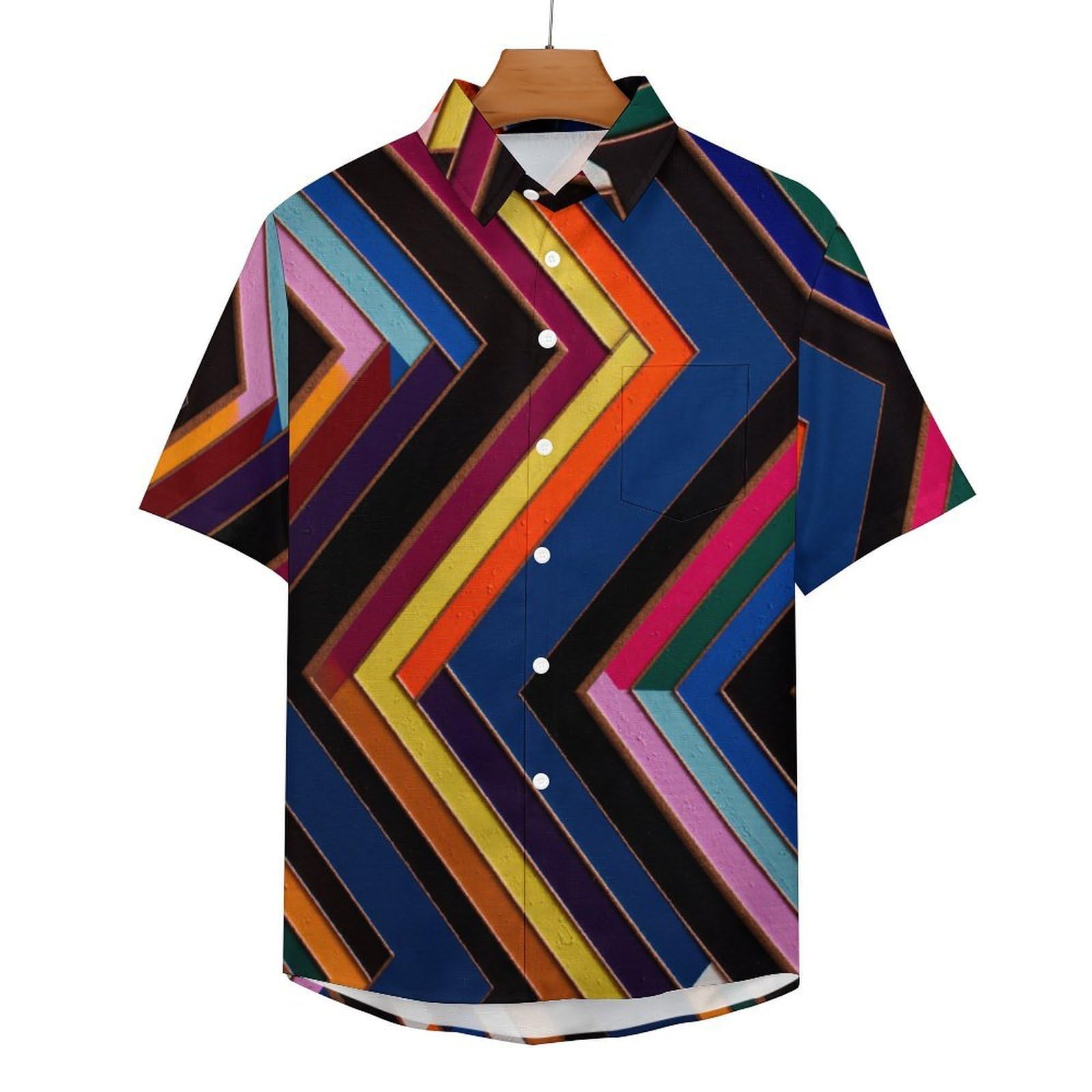 Camicia da Uomo a Maniche Corte Funky, Righe Twill Geometriche Moderne, Aloha Camicias Estiva per la Spiaggia, vestibilità Normale con Bottoni, per Libero Vacanze