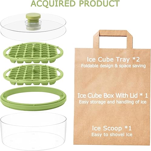 Miniatura 5 de Mini bandejas para cubitos de hielo con tapa y contenedor, 64 piezas para congelador, molde para cubitos de hielo, moldes para hielo con 2 bandejas,