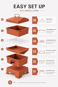 Original Vermihut 5 Tray Worm Composter, Sustainable Design for Both Indoor & Outdoor, Worm Compost Bin for Vermicomposting Starter, Recycling Food Wastes (Terracotta)