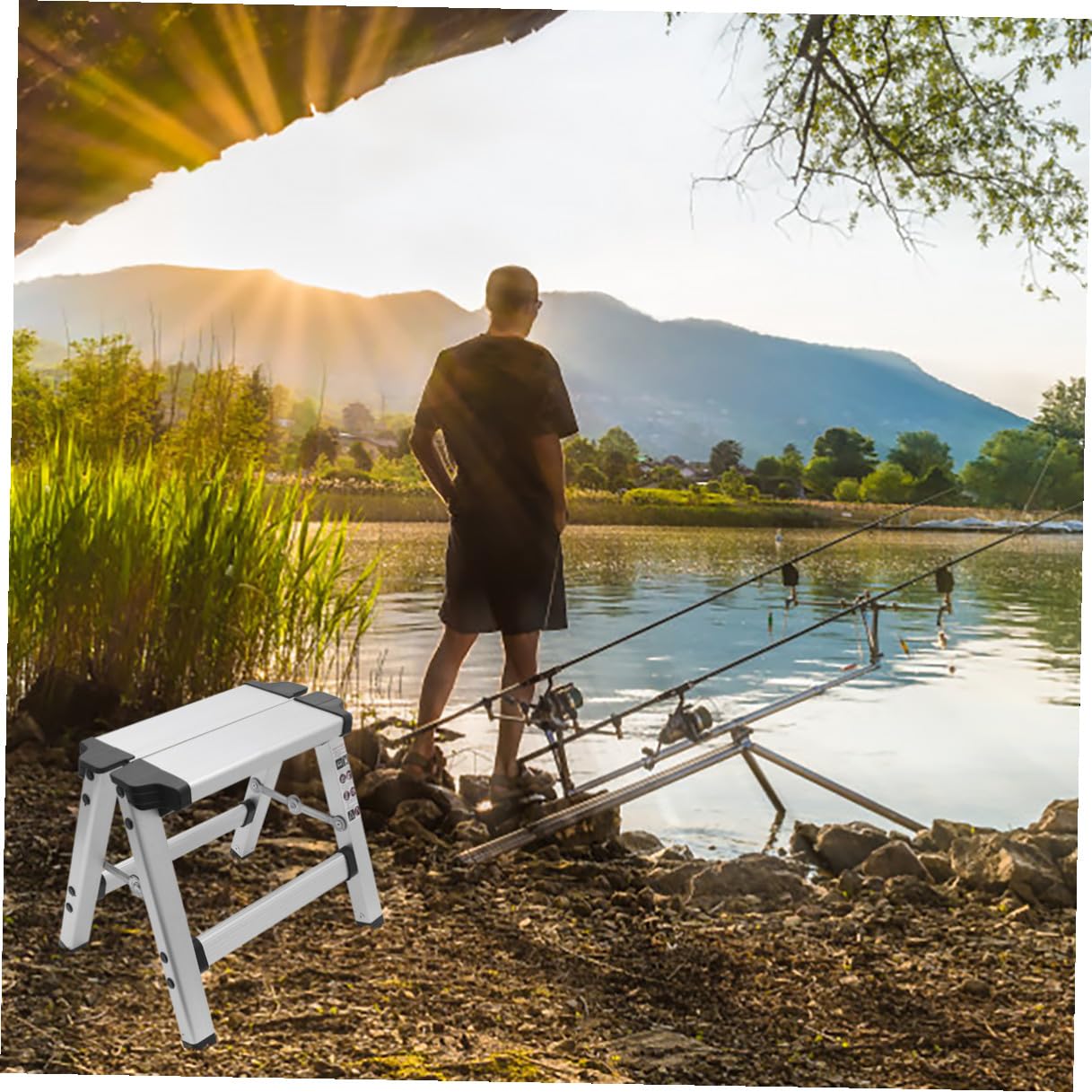GALPADA Sgabello Pieghevole in Lega di Alluminio Portatile, Sedile da Trekking Leggero e Stabile, Sedia da Pesca Multifunzione per Campeggio e Uso Domestico