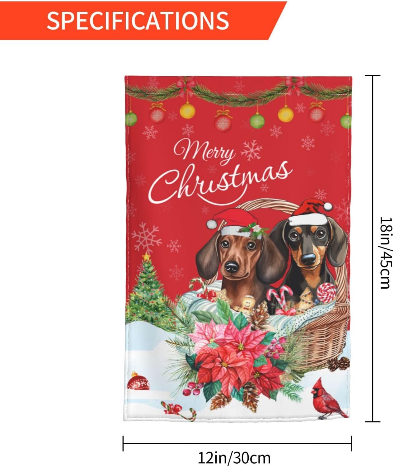 Merry Christmas Dachshund Puppy Dog Poinsettia Flowers Garden Flag 12x18 Inch Double Sided Vertical Decoration Yard Small Flag For Outside Holiday Seasonal Outdoor - Image 6
