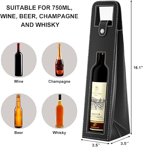 Miniatura 2 de RYDDOY Bolsa de regalo de vino, bolsa de cuero reutilizable, bolsa de regalo de cerveza champán para cumpleaños, boda, fiesta de picnic, regalos de