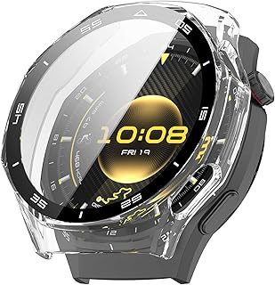 For HUAWEI WATCH GT 6 Pro 46mm カバー HUAWEI(ファーウェイ) WATCH GT 6 Pro 46mm ケース 対応 超薄型 PC+ガラス素材 一体型 全面保護 装着簡単 耐衝撃 高透過率 指紋防止 傷防止(クリア)