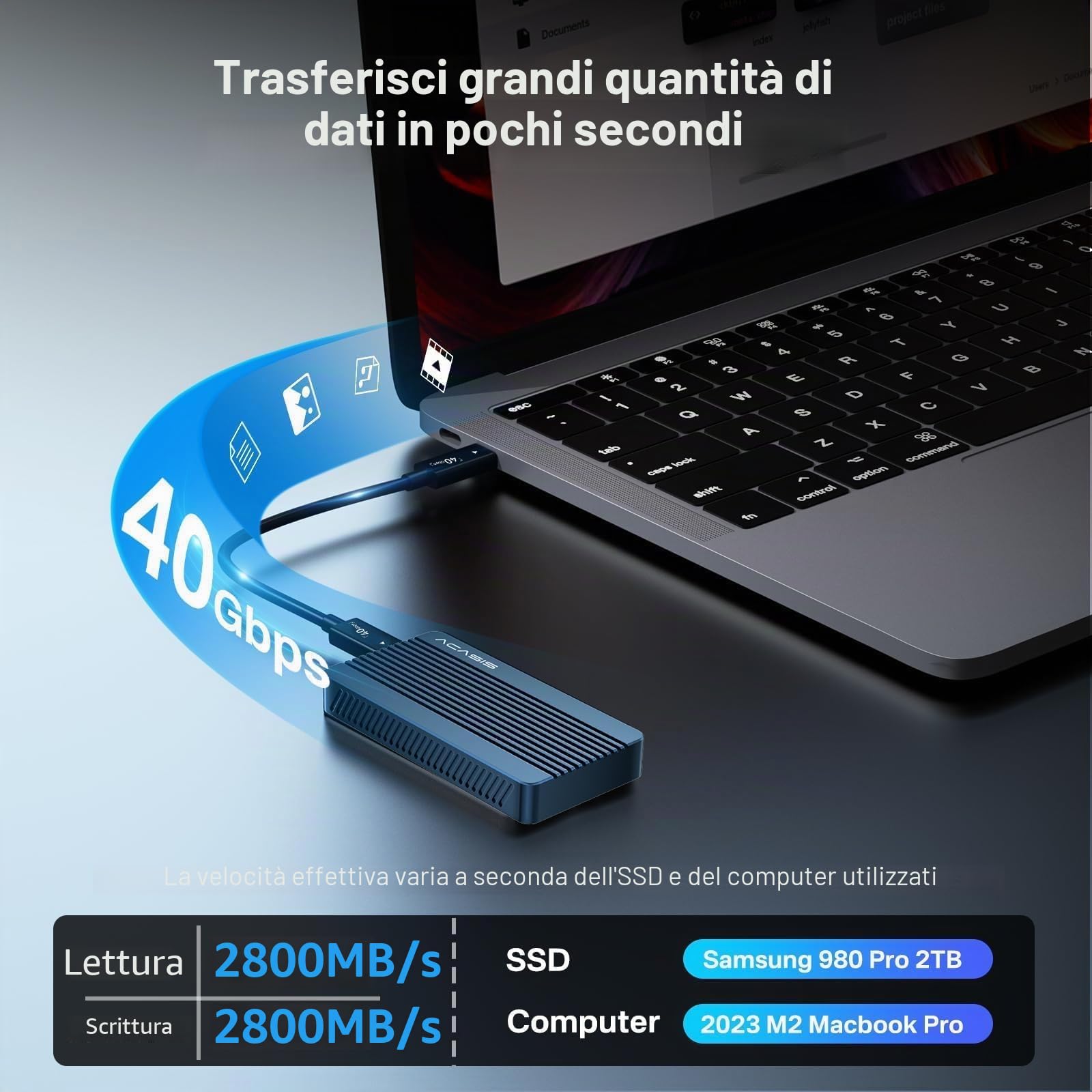 ACASIS Alloggiamento SSD M.2 NVMe da 40 Gbps, NVMe compatibile con USB 4/3,2/3,1/3,0/2,0, 2230 2242 2260 2280 SSD, USB C Case compatibile con MacBook M1 M2 Pro/Max