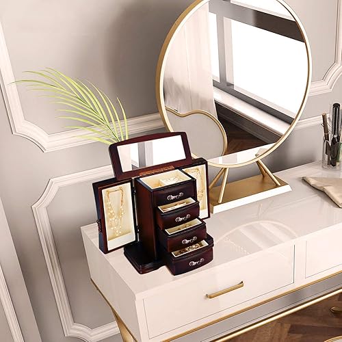 Miniatura 7 de URFORESTIC Joyero de madera maciza, estuchealmacenamiento (marrón oscuro)