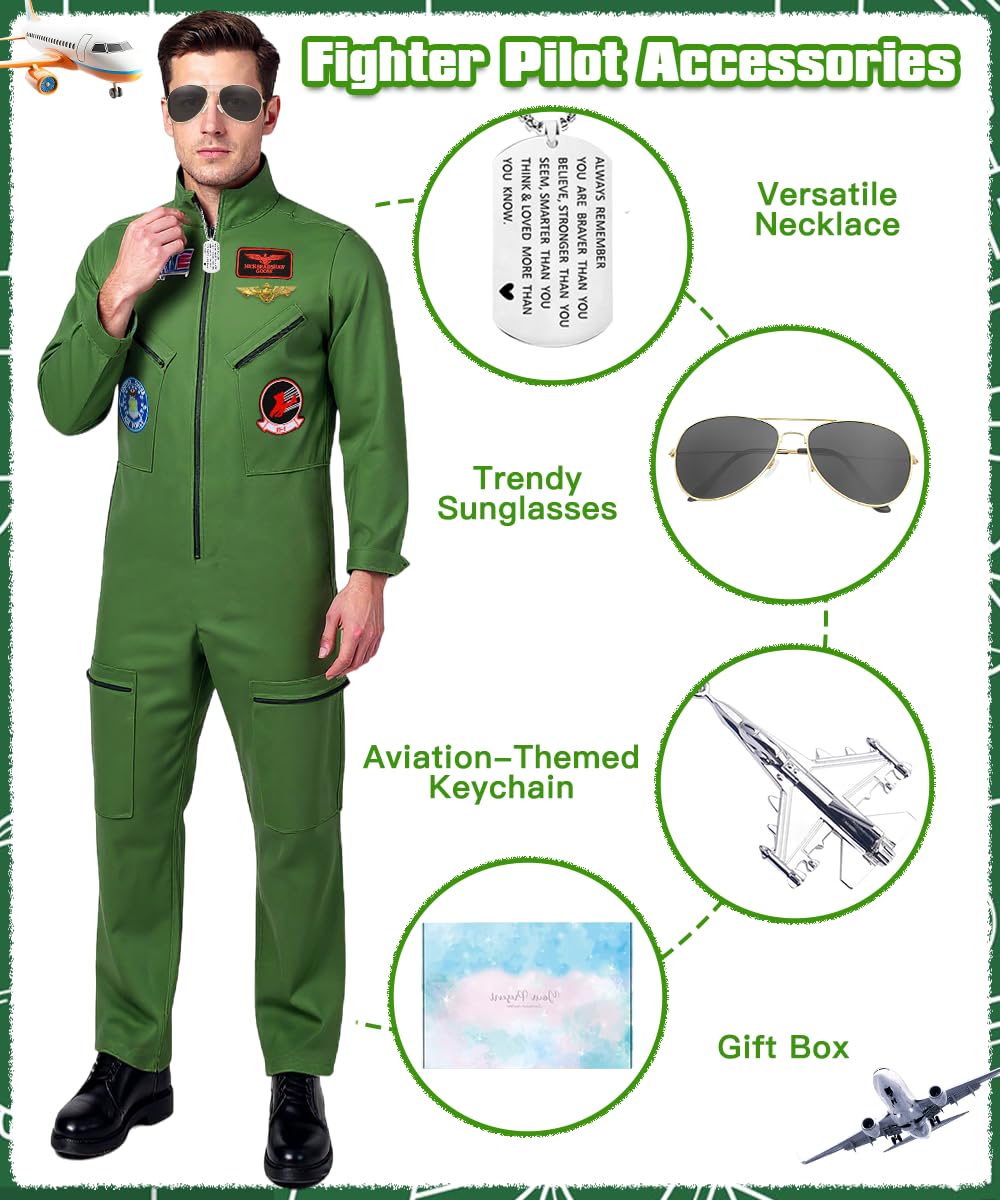 TOLOYE Pilot Costume Men, Pilot Costume Aviator with Pilots Hat Aviator Sunglasses Accessories - Image 4