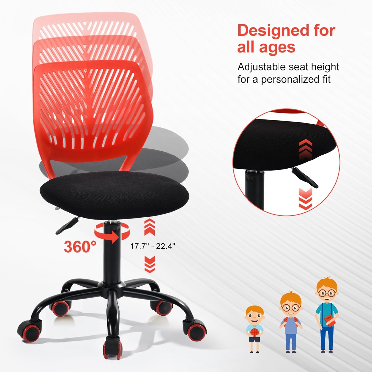 Homy Casa Ergonomic Adjustable Chair with Swivel Base and Cushioned Backrest for Kitchen Counter Dining Island and Home Lounge (Red)