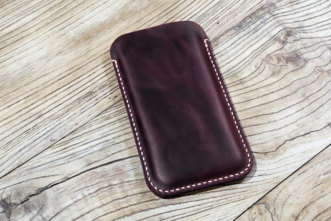 Premium Leather Thin Cell Phone Cases, Minimalist Luxury Leather Sleeve Compatible with iPhone 17 16 15 14Pro Max Slim Pocket Pouch, Custom Fit Available X09-LPL05S