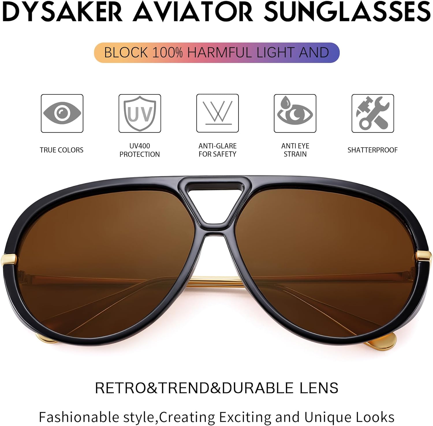 Retro Oversized Aviator Sunglasses for Women & Men, Trendy Round Big Sun Glasses Vintage Shield Shades UV Protection - Image 5