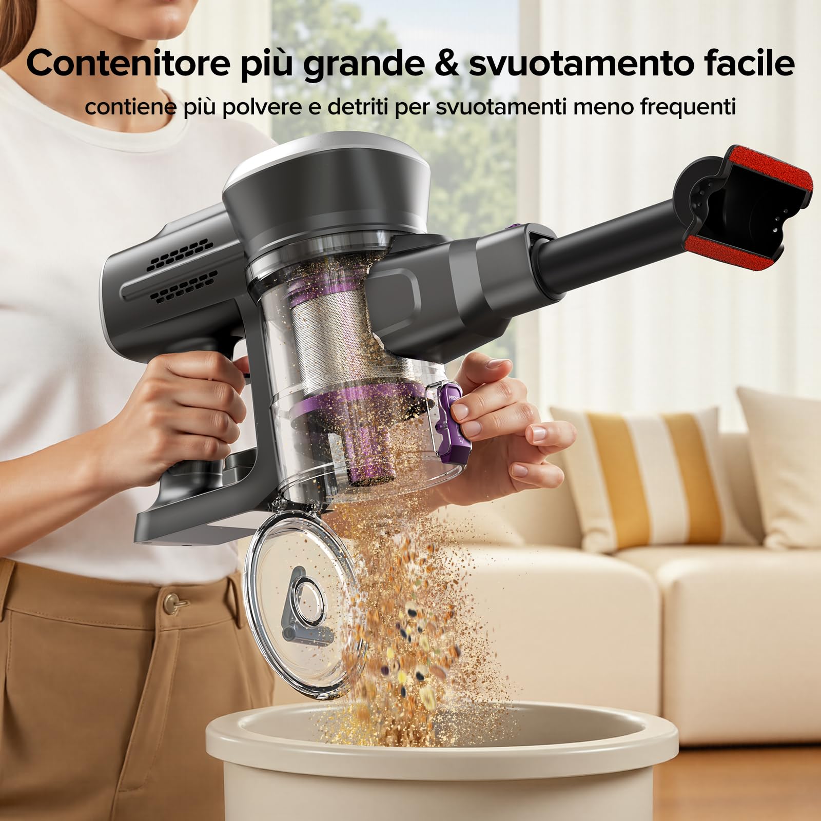 Lubluelu Aspirapolvere Senza Fili Potente 45KPa Scopa Elettrica Senza Fili 50 Minuti/3 Modalità Aspirapolvere Senza Sacco Leggera in Piedi da Solo per Pavimenti/Tappeti/Peli Animali