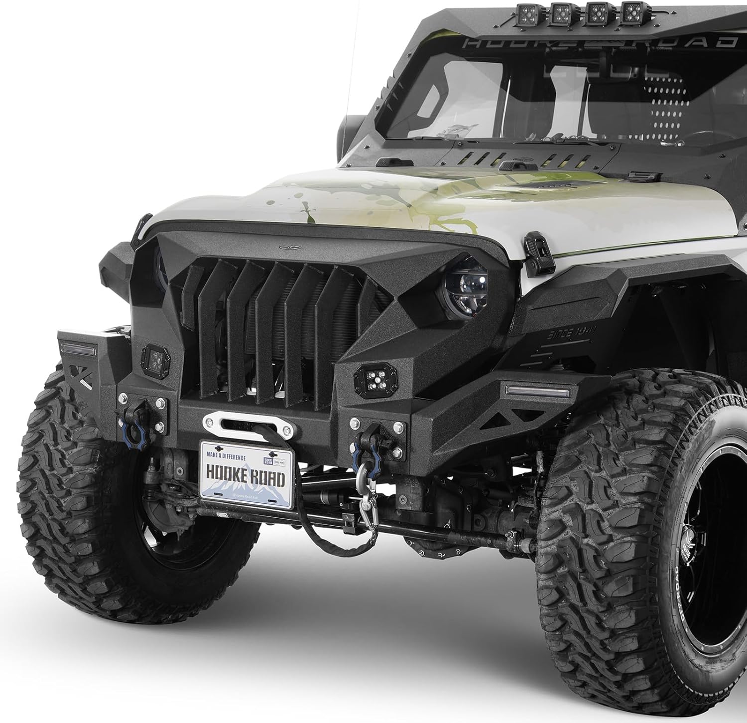 Hooke Road madmax Grill + Front Bumper and Overlanding Rear Bumper Kit for Jeep Wrangler JL 2018-2026, Offroad Bumper w/Winch Plate, D-ring Mount