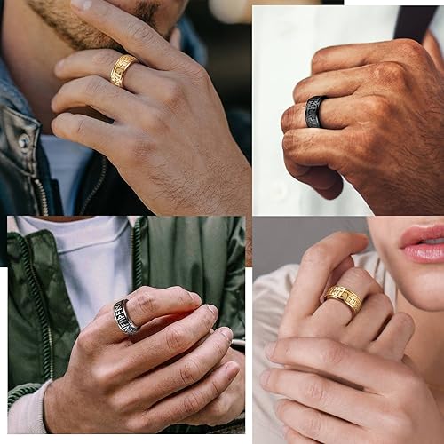 Miniatura 3 de ChainsProMax Puede grabar anillos giratorios de runa vikinga para hombresmujeres, tamaño #7-#14, anillo de cadena de eslabones de acero inoxidable,