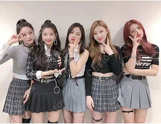 [BANBAS]チェリョン（CHAERYEONG）ジャズダンス衣装 ITZY ステージパフォーマンス同じ衣装 韓国 アイドル 仮装 へそ出し 長袖 トップス 格子縞 プリーツスカート 2 ピースセット 女性用