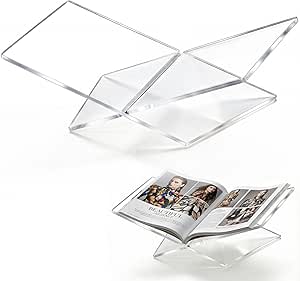 Acrylic Desktop Book Stand, Clear Angled Book Holder Display for Cookbooks, Magazines & Art Books, 12×7×5 in