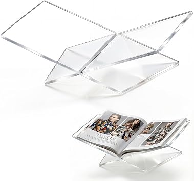 Acrylic Desktop Book Stand, Clear Angled Book Holder Display for Cookbooks, Magazines & Art Books, 1275 in Slim Transparent Reading Stand for Desk & Coffee Table