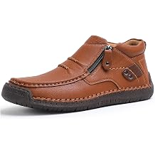 WOWSTICK Mens Slip on Hand-Stitched Leather Loafers, Lightweight Comfort Casual Ankle Chukka Walking Shoes