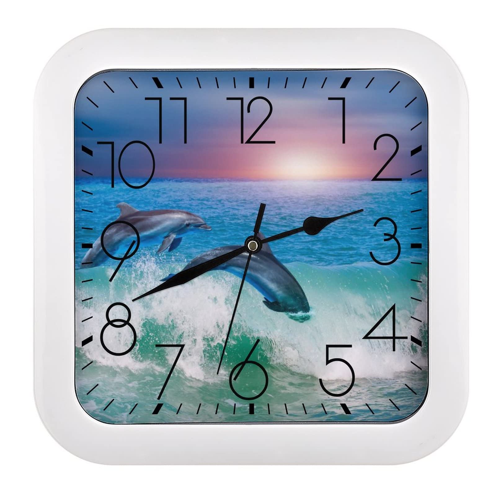 Pendule murale dauphins mecanisme silencieux sans tic-tac pour chambre et bureau