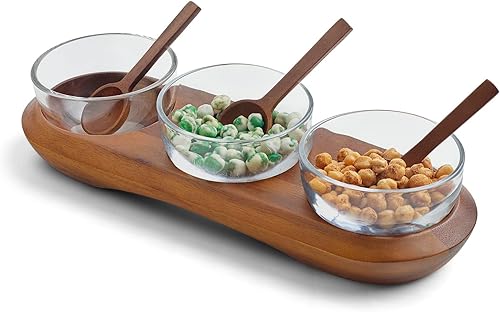 Miniatura 3 de Nambe Cooper - Servidor triple para condimentos, cuencos de vidrio, cuenco pequeño para servir guarniciones, salsas y aperitivos, cuencos de 4