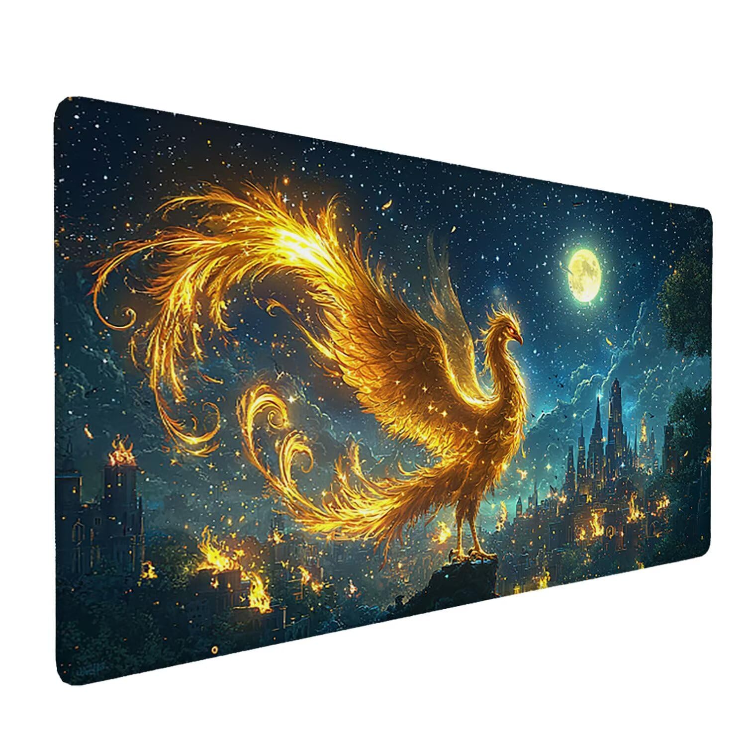 Podkładka pod mysz do gier XXL Mousepad 1000 x 500 mm, duża podkładka pod biurko z antypoślizgową gumową podstawą dla graczy, komputer, poprawia precyzję i szybkość (księżyc Phoenix) X975