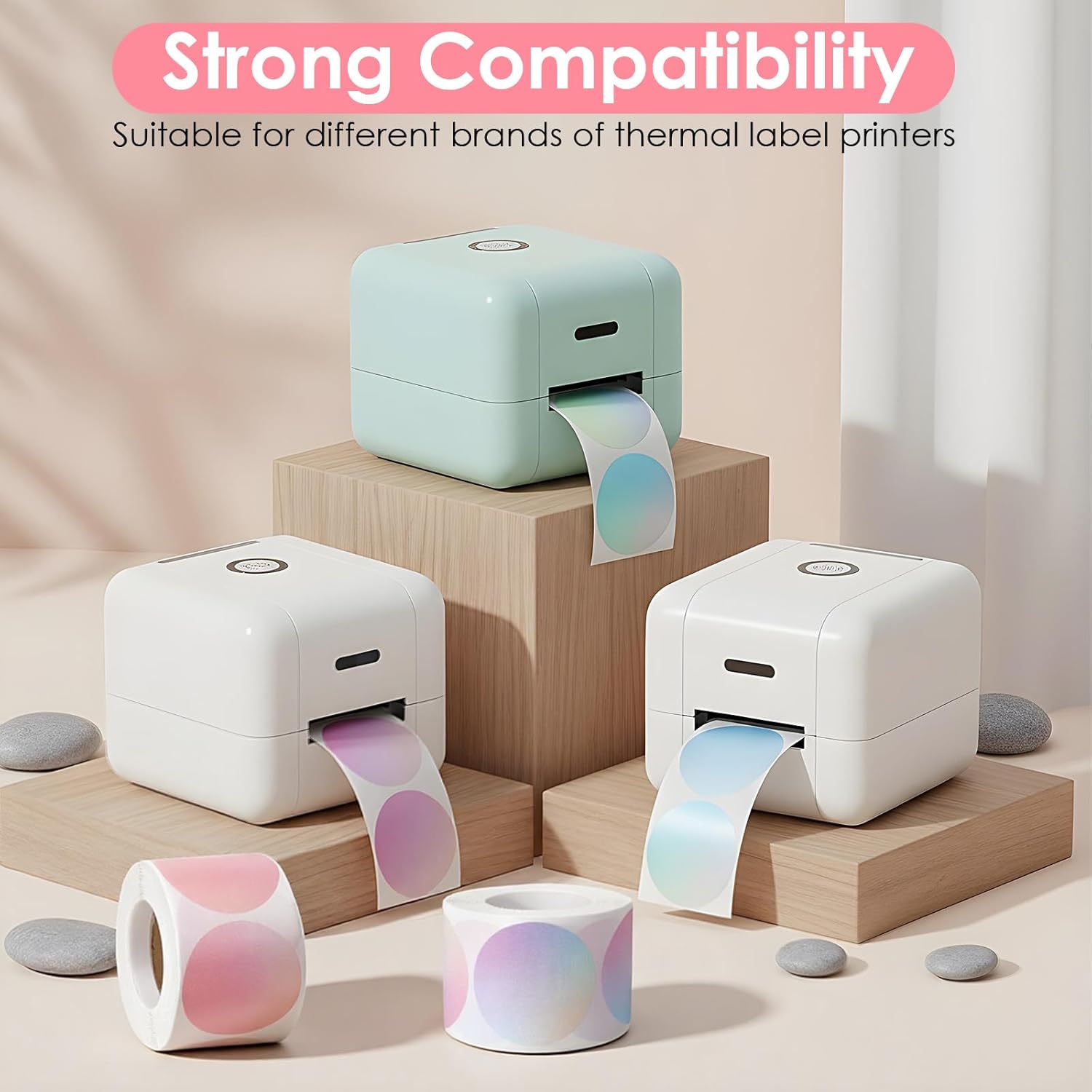 2500 Pcs 2 Inch Circle Thermal Sticker Labels, Direct Round Labels Self Adhesive Thermal Printer Stickers for DIY Logo Design, Qr Code, Thank You, Name Tag, 500 Pcs/ 1 Roll (5 Rolls, Gradient Color) - Image 4