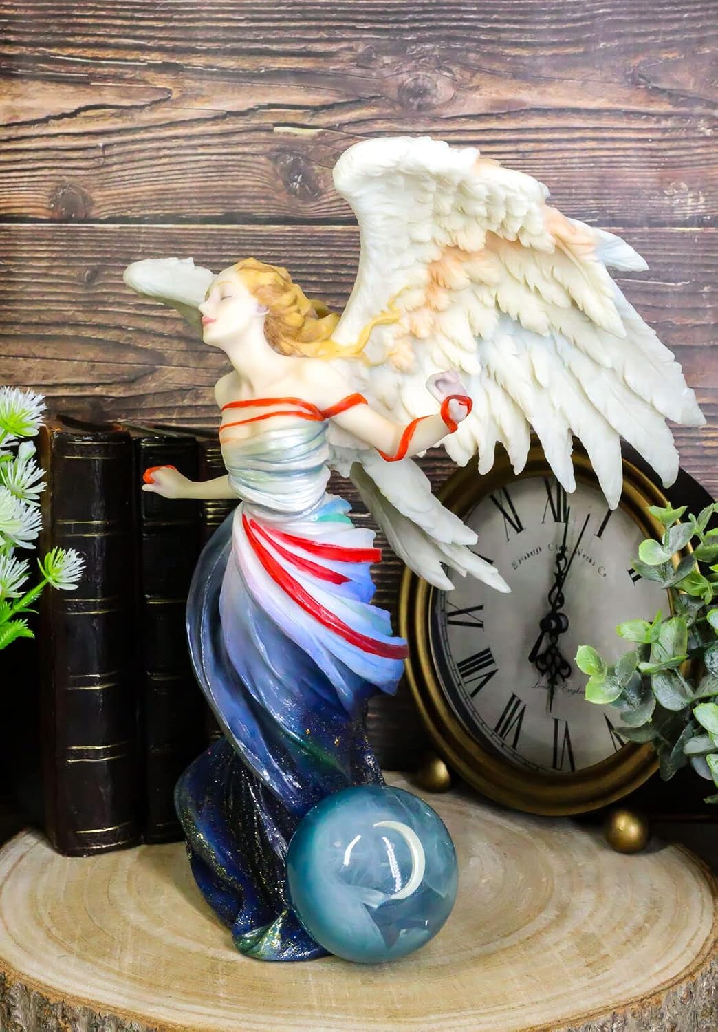 Ebros Gift Written in The Wind Sheila Wolk Large Angel Dancing Statue 10.25" Tall Celestial Angels with Gazing Ball Moon Sphere Figurine