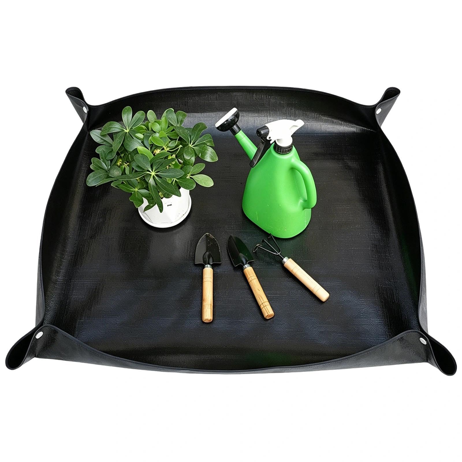 Heryson Waterproof Plant Repotting Mat, 100×100cm, Thick, Square，Anti-slip, Soil，Foldable Portable, Black, Gardening