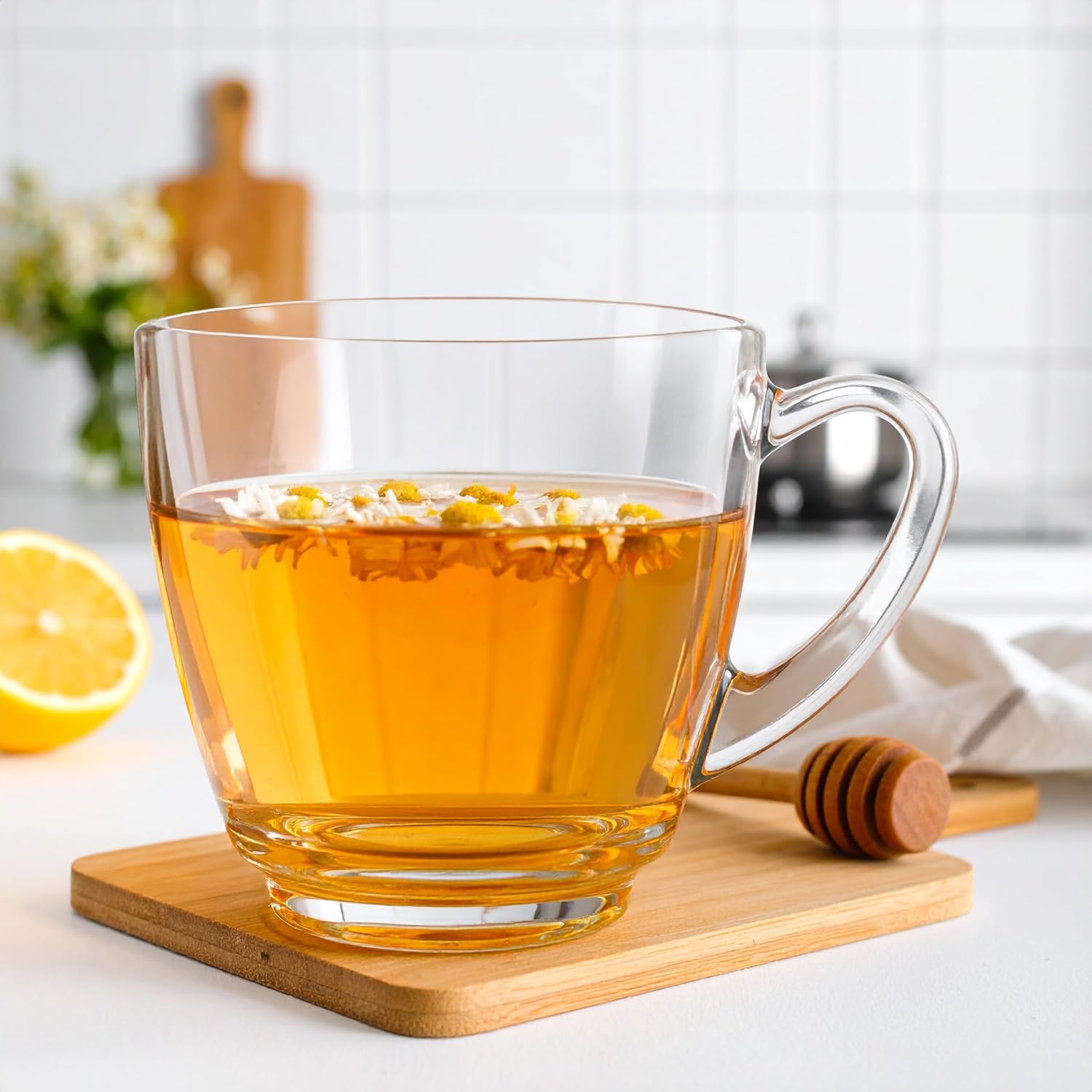 Set of 6 Coffee Cups Glass Tea Cups 360 ml Transparent Dishwasher Safe