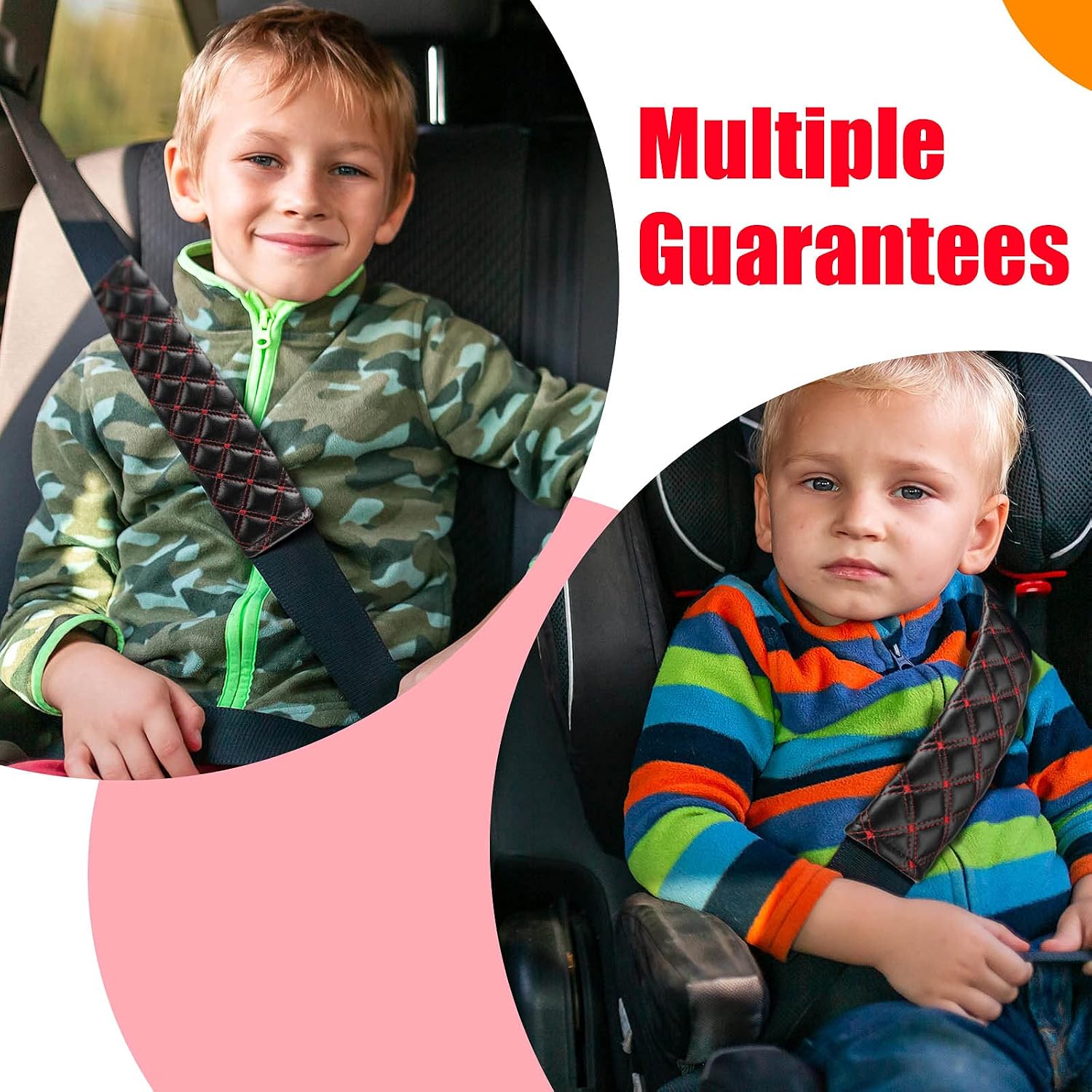 Frienda 4 Pieces Car Seat Belt Cover Pads Seatbelt Cushion Extender Strap Comfort Shoulder Neck Protection Soft Elastic Pressure Durable with Cars and Backpack for Adults and Kids(Black, Red)