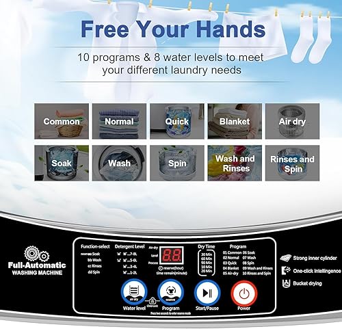 Miniatura 2 de Nictemaw 17.8Lbs Portable Washing Machine, 2.4 Cu.ft Compact Full-Automatic Washer with Drain Pump, 8 Water Level & 10 Programs Portable Washer and