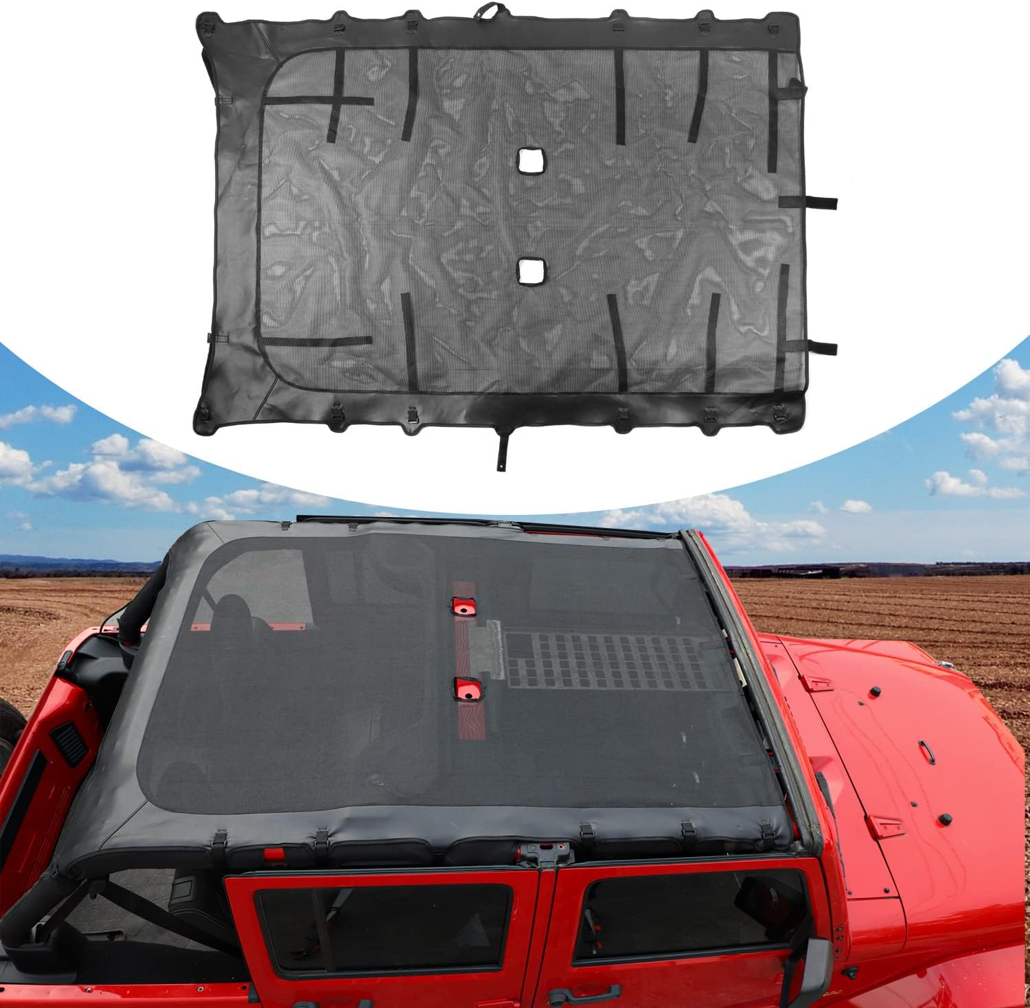 Jimen Sunshade for JKU, Full Sun Shade Bikini Soft Top Compatible with Jeep Wrangler JK & Unlimited 4 Door 2007-2018