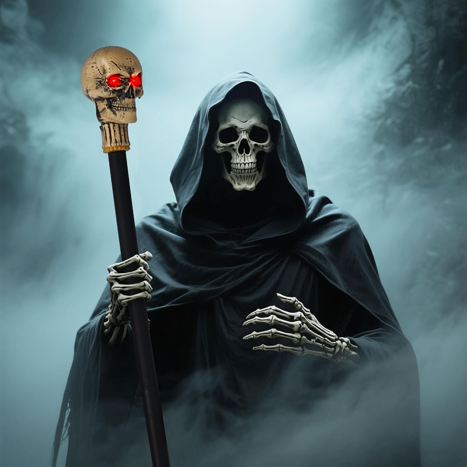 Spooktacular Creations Halloween Skull Walking Cane with Light Up Eyes, Walking Stick Staff Prop for Costume Accessory, Halloween Cosplay Party Prop Men and Women