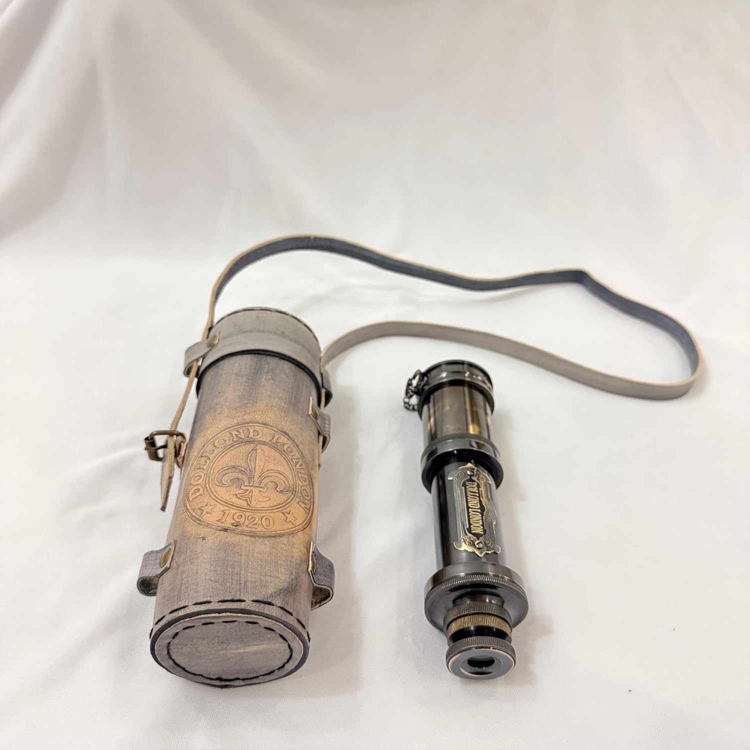 Vintage Brass Spyglass Telescope with Compass in Wooden Carry Case, Nautical Spyglass for Explorer Display and Antique Decor Gift