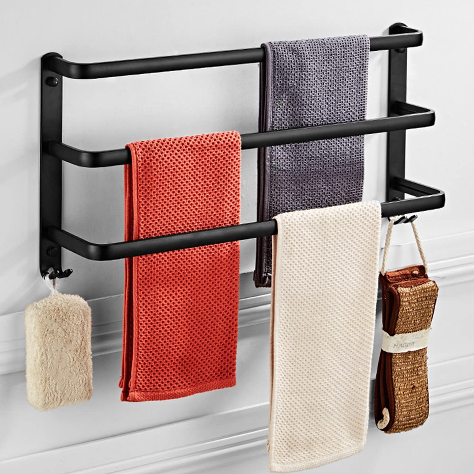 LMYSXAOZ Aluminium Towel Rail Self Adhesive, Rack Wall Mounted, Hand Holder Bathroom Rail, two-rod Rails with Hooks for Kitchen