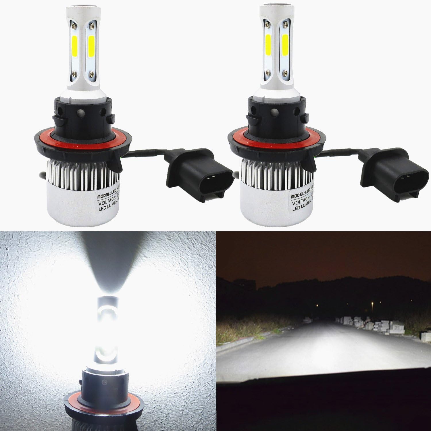 Alla Lighting 8000 Lumens Extremely Super Bright H13 9008 LED Bulb All-in-One 6000K Xenon White H13 Bulbs Replacement (Dual High/Low Beam)