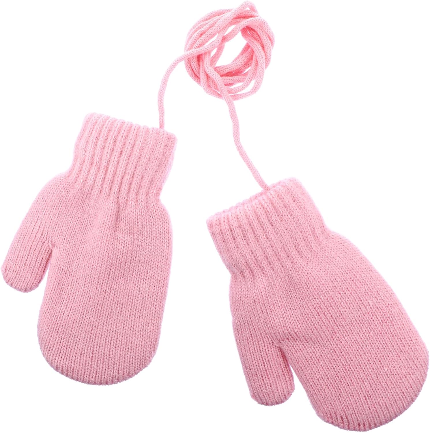 GALPADA Winter Mittens and Boys, Pink Fleece-lined Thick Warm Gloves with Hanging Rope, Windproof Cold Weather Gloves for Outdoor Use