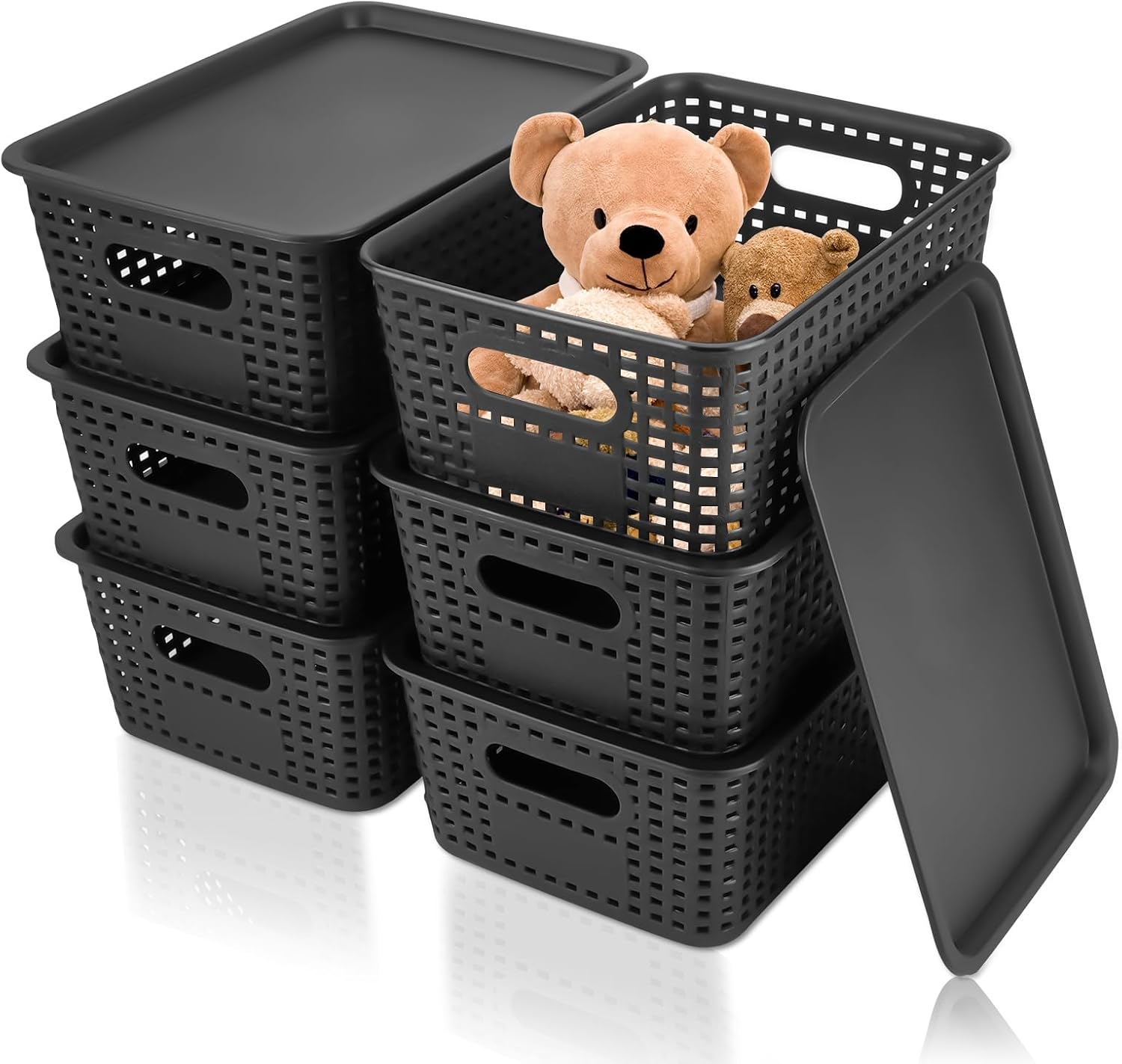 Aufbewahrungsbox mit Deckel – schwarz (6er)