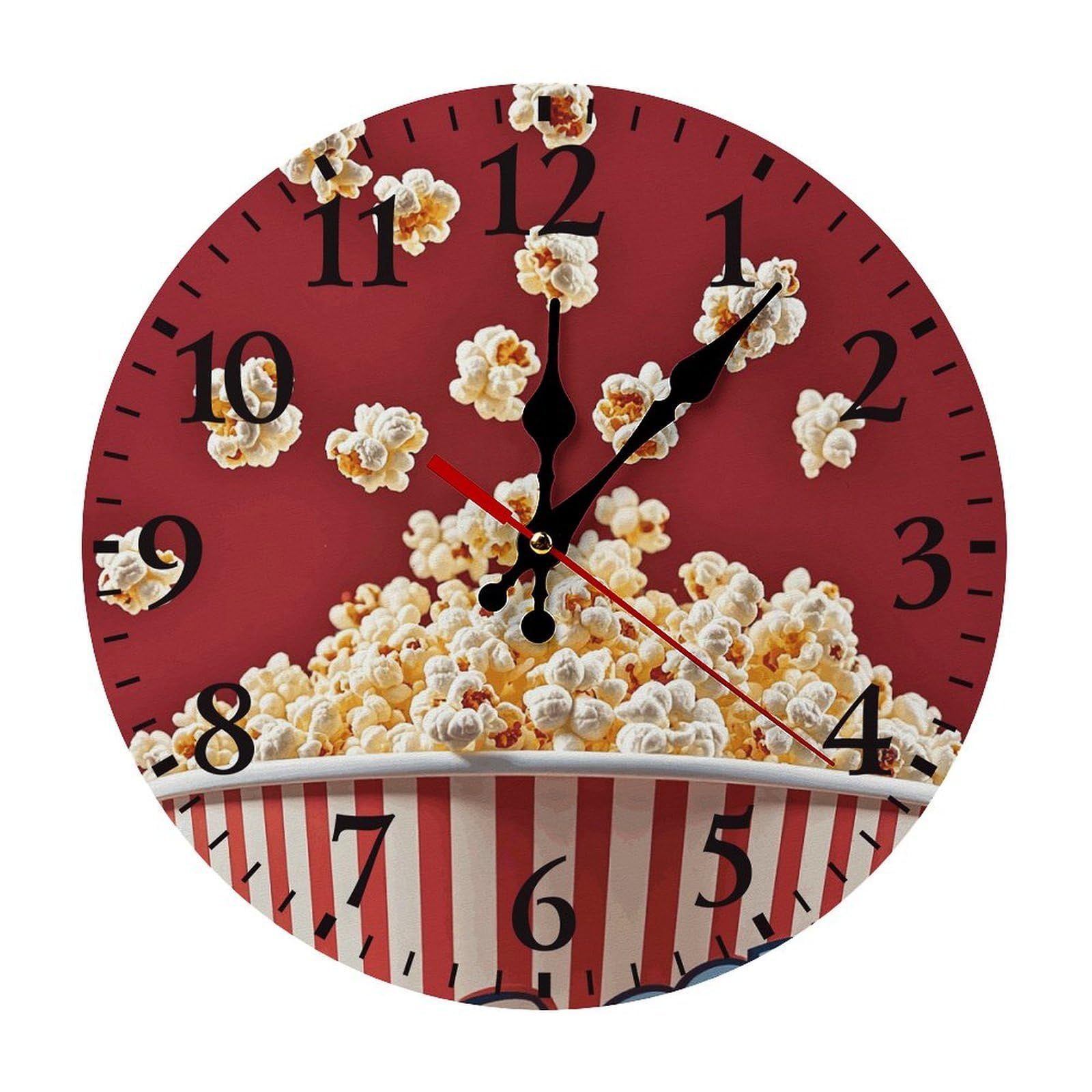 QMNLKH Popcorn Wall Clock for Home, Battery Operated Clock for Hotel, Round Wall Clock with Arabic Numerals Black, Easy to Read, Non-Ticking Clocks for Living Room 30 * 30cm