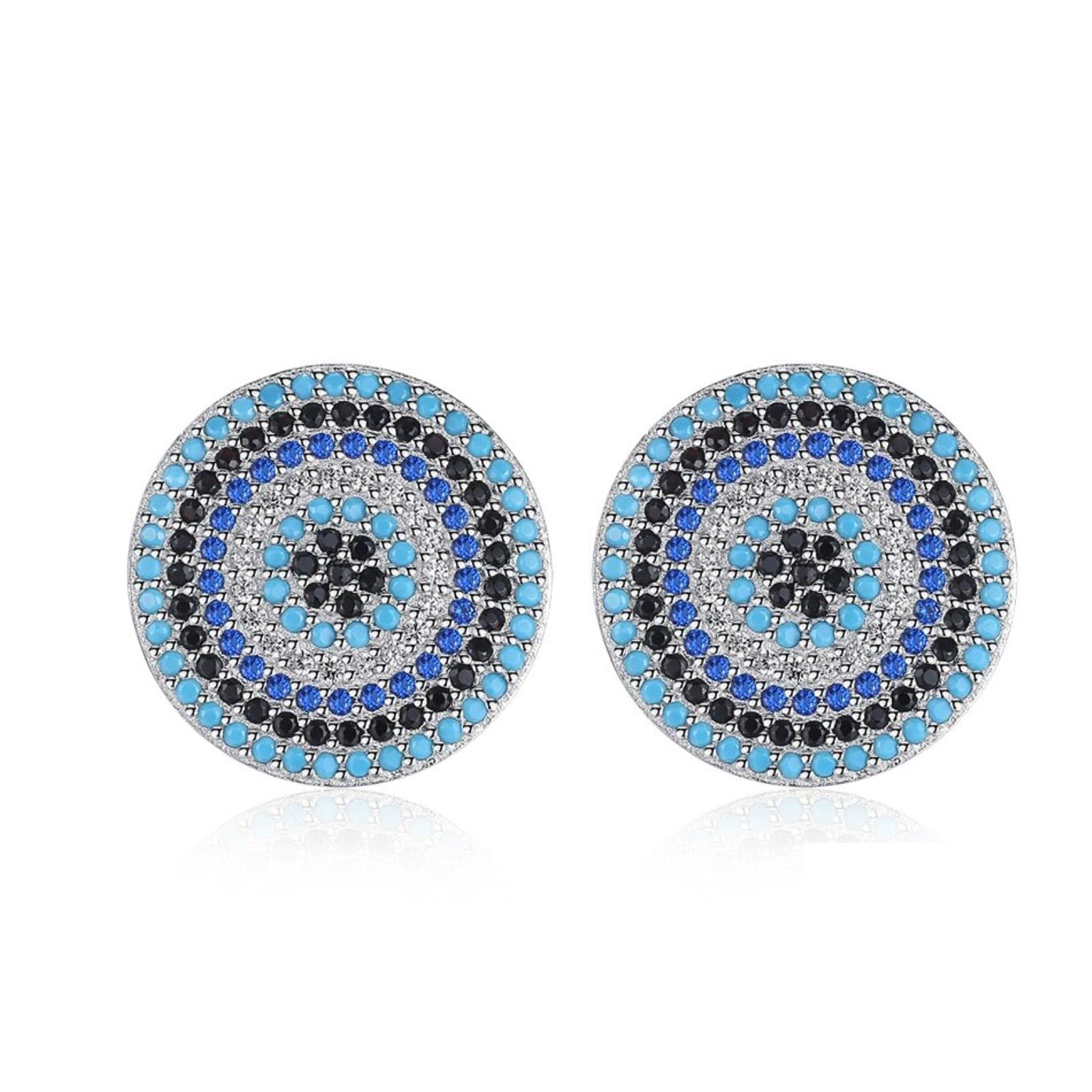 Lucky Turkish Evil Eye Pendientes para Mujer Plata De Ley 925 Big Bule Stone Crystal Stud Pendientes Joyería De Moda